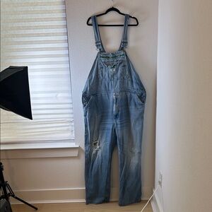 Liberty Men's Light Blue distressed  Denim Overalls size 44x34